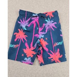 Hurley Swim Boys Size 6 Swimming Trunks Shorts Blue Palm Logo Bathing Suit NEW